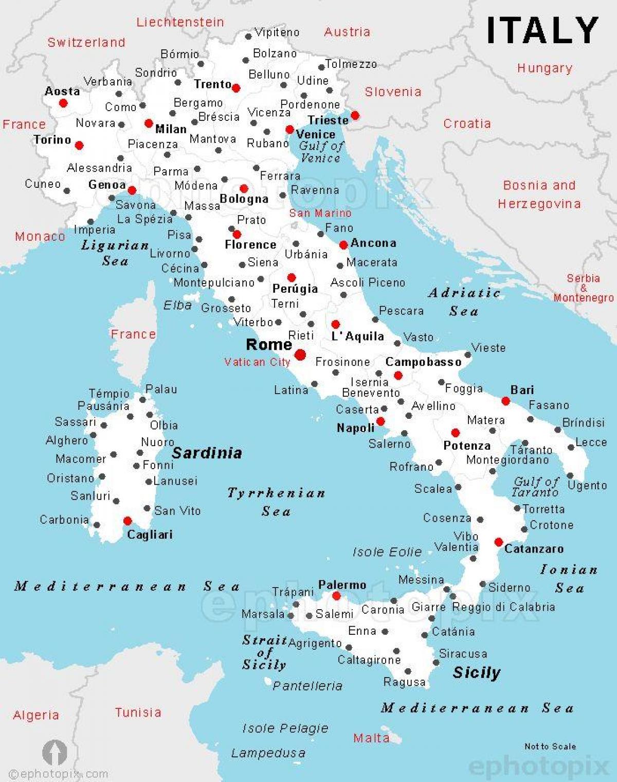 karta italije Italija grad   karta Italije s imenima gradova (Južna Europa   Europa) karta italije