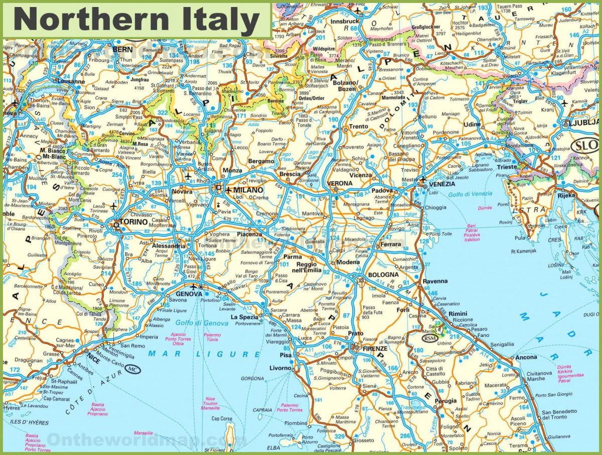 karta sjeverne italije Karta Sjeverne Italije gradova Sjeverne Italije turistička karta  karta sjeverne italije